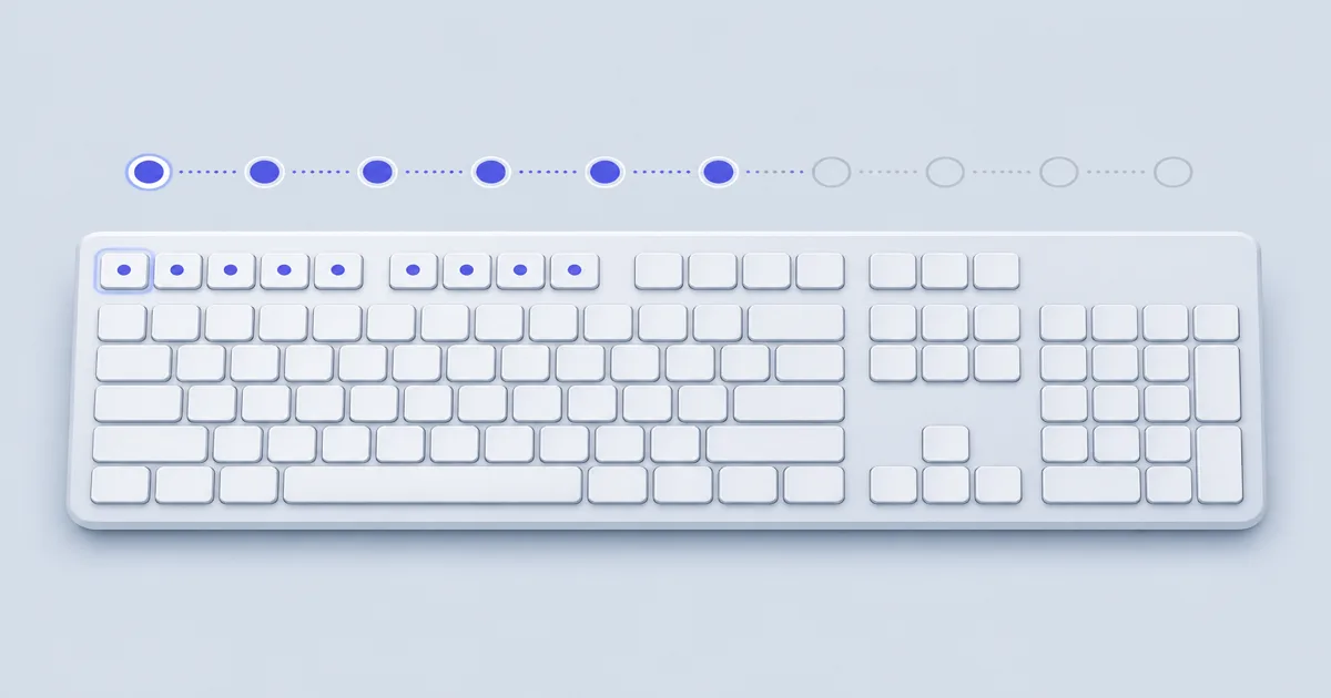 Row-by-row checklist graphic for running a complete keyboard test